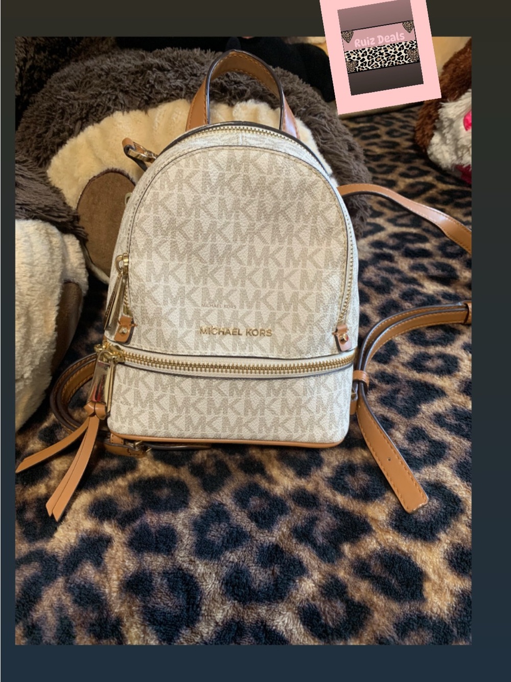 Michael Kors Cream Mini Logo Backpack with Tan Trim